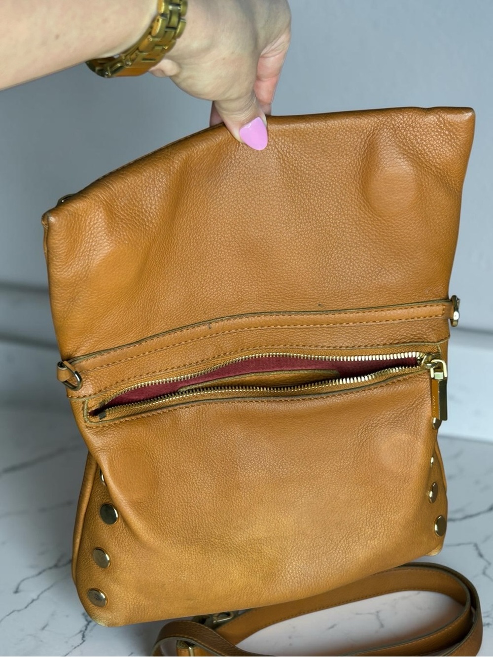 Hammitt Cognac Brown Leather Crossbody Bag with Brushed Gold Hardware - Picture 8 of 11